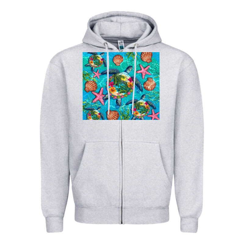 Turtle Summer Seashells Starfish Seaweed Zipper Hoodie by Artiststas | Teevron