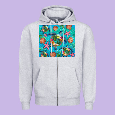 Turtle Summer Seashells Starfish Seaweed Zipper Hoodie Designed By Artiststas