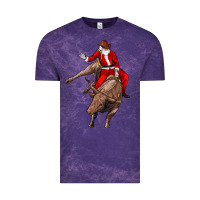 Cloud Purple santa riding a bull Vintage Tee - CowGirlArtShop