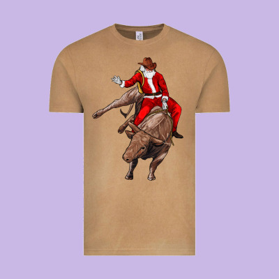 Santa Riding A Bull Vintage Tee Designed By Cowgirlartshop