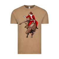 Vintage Coffee santa riding a bull Vintage Tee - CowGirlArtShop