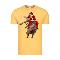 Vintage Mustard santa riding a bull Vintage Tee - CowGirlArtShop