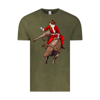 Vintage Olive santa riding a bull Vintage Tee - CowGirlArtShop