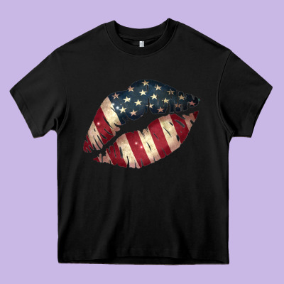 Vintage American Flag Lips Heavy Core Tee Designed By Bettercallsaul