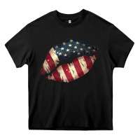 Black Vintage American Flag Lips Heavy Core Tee - Bettercallsaul
