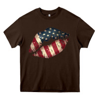 Chocolate Brown Vintage American Flag Lips Heavy Core Tee - Bettercallsaul