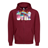 Burgundy Unicorn Coffee Cups Zipper Hoodie - Artiststas
