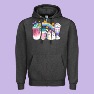 Unicorn Coffee Cups Zipper Hoodie Designed By Artiststas