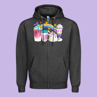 Unicorn Coffee Cups Zipper Hoodie Designed By Artiststas