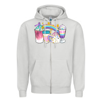 Dove Grey Unicorn Coffee Cups Zipper Hoodie - Artiststas
