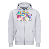 Heather Grey Unicorn Coffee Cups Zipper Hoodie - Artiststas