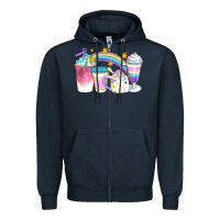 Navy Unicorn Coffee Cups Zipper Hoodie - Artiststas