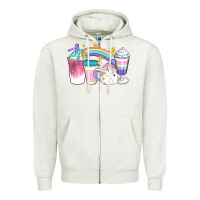 Oatmeal Heather Unicorn Coffee Cups Zipper Hoodie - Artiststas