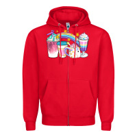 Red Unicorn Coffee Cups Zipper Hoodie - Artiststas