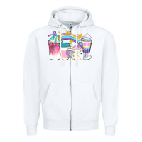 White Unicorn Coffee Cups Zipper Hoodie - Artiststas