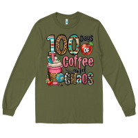 Army Green hundred days of coffee and chaos Long Sleeve Tee - OliviaCreatesArt
