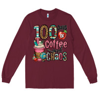 Burgundy hundred days of coffee and chaos Long Sleeve Tee - OliviaCreatesArt