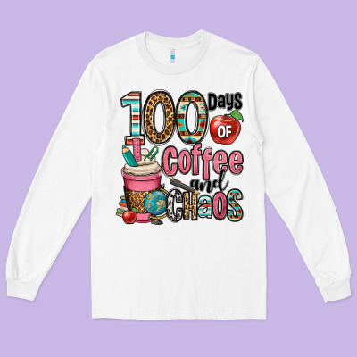 Hundred Days Of Coffee And Chaos Long Sleeve Tee Designed By Oliviacreatesart