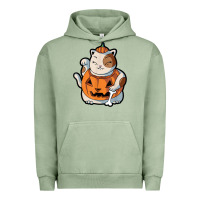 Pigment Oil Green cute kawaii maneki neko cat halloween pumpkin costume boys Urban Hoodie - trangStudio