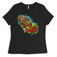 Black Mexico Map with Leopard and Sunflowers Ladies Tee - texasbilliewilder