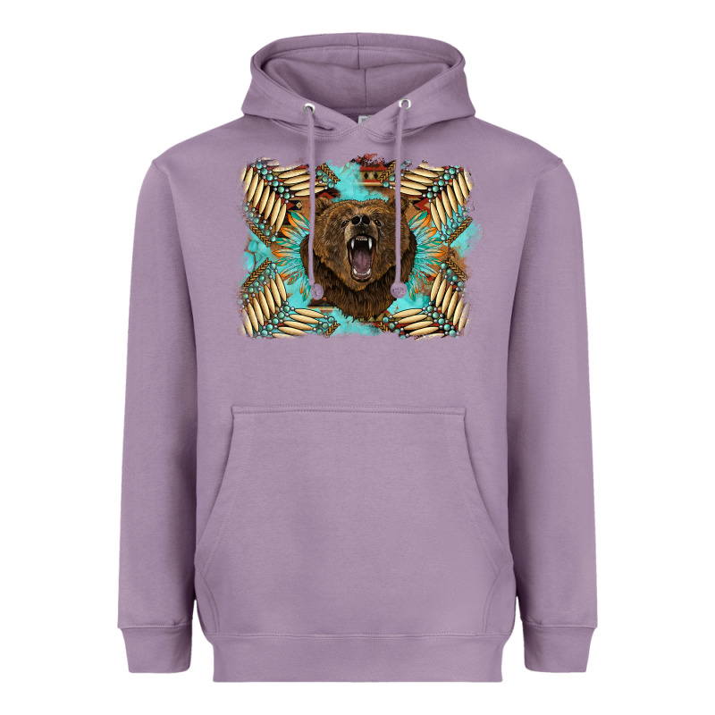 Bear Native American Background Heavyweight Hoodie by BarkalooDesign | Teevron