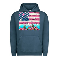 Pigment Midnight Navy american flag and teeth with flowers Urban Hoodie - AdoDesignShop