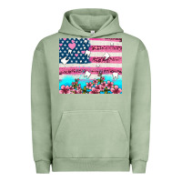 Pigment Oil Green american flag and teeth with flowers Urban Hoodie - AdoDesignShop
