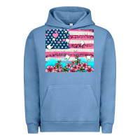 Pigment Pebble Blue american flag and teeth with flowers Urban Hoodie - AdoDesignShop