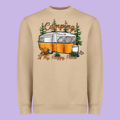 Camping Is My Happy Place Heavyweight Sweatshirt Designed By Sublimationcraftshop