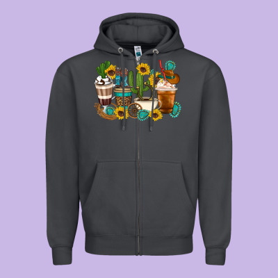 Coffee Cups Zipper Hoodie Designed By Artiststas