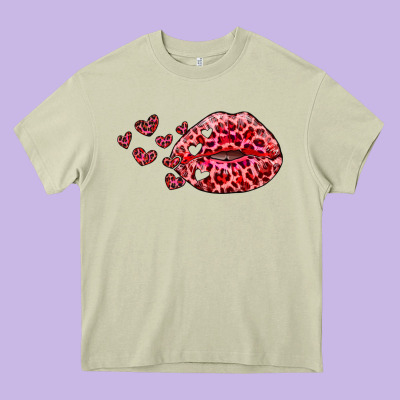 Kiss With Leopard And Hearts Heavy Core Tee Designed By Ranaportraitstore
