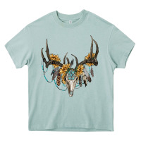 Arona boho deer skull sunflowers and gemstone Heavy Core Tee - RanaPortraitStore