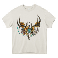 Boho Deer Skull Sunflowers And Gemstone Heavy Core Tee | Teevron