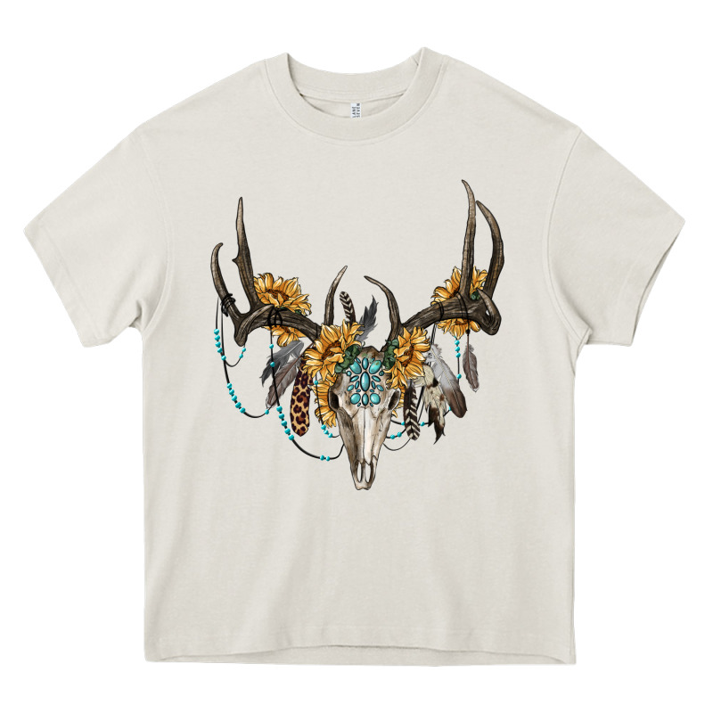 Boho Deer Skull Sunflowers And Gemstone Heavy Core Tee by RanaPortraitStore | Teevron