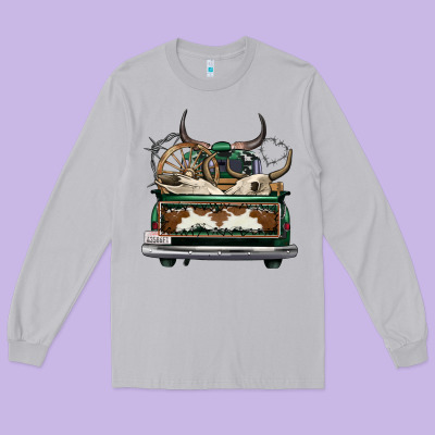 Cowhide And Hunter Truck Olivia Long Sleeve Tee Designed By Oliviacreatesart