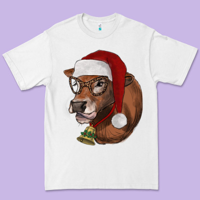 Christmas Glasses Heifer Premium Tee Designed By Ranaportraitstore