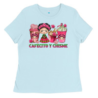 Baby Blue Cafecito y Chisme Coffee Cups Ladies Tee - texasbilliewilder