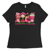 Black Cafecito y Chisme Coffee Cups Ladies Tee - texasbilliewilder