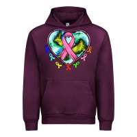 Mauve Wine heart earth and cancer ribbon Urban Hoodie - AdoDesignShop