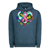 Pigment Midnight Navy heart earth and cancer ribbon Urban Hoodie - AdoDesignShop
