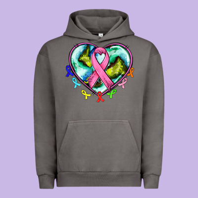 Heart Earth And Cancer Ribbon Urban Hoodie Designed By Adodesignshop