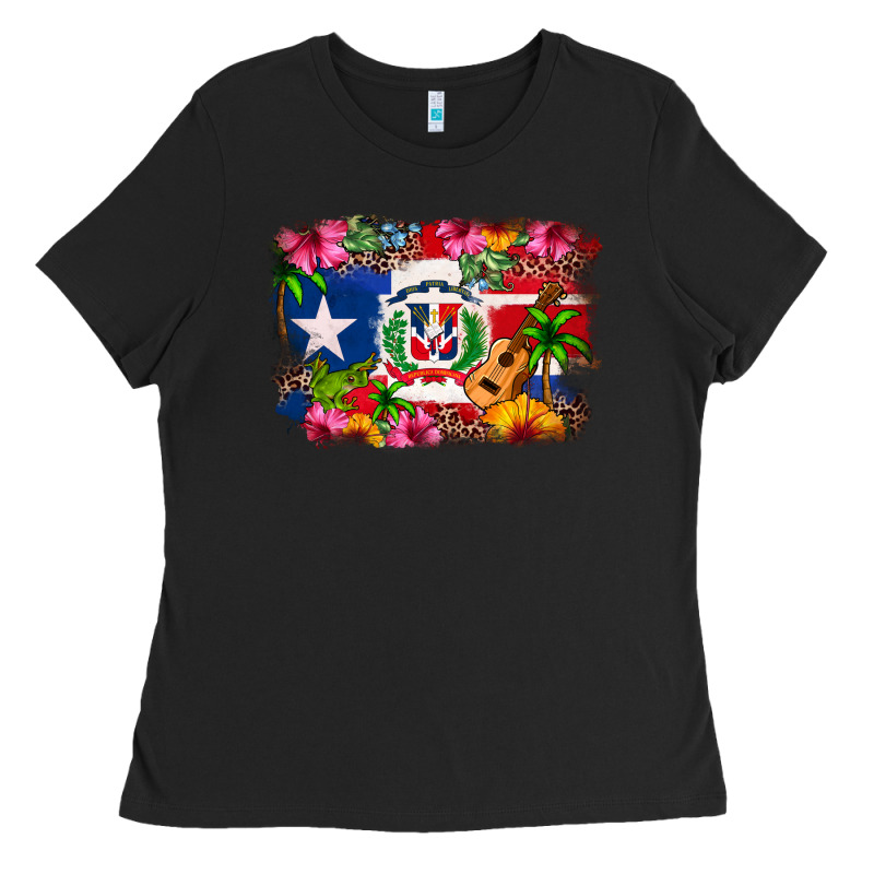 Dominican Republic And Puerto Rico Flag Ladies Tee by texasbilliewilder | Teevron
