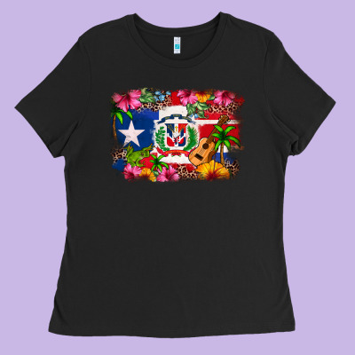 Dominican Republic And Puerto Rico Flag Ladies Tee Designed By Texasbilliewilder