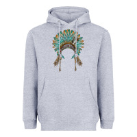 Heather Grey native american headdress turquise Heavyweight Hoodie - BarkalooDesign