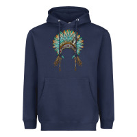 Navy native american headdress turquise Heavyweight Hoodie - BarkalooDesign