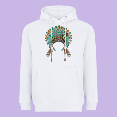 Native American Headdress Turquise Heavyweight Hoodie Designed By Barkaloodesign
