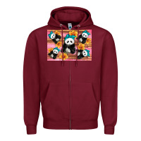 Burgundy Baby panda flowers Zipper Hoodie - Artiststas