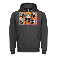 Charcoal Heather Baby panda flowers Zipper Hoodie - Artiststas