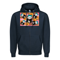 Navy Baby panda flowers Zipper Hoodie - Artiststas