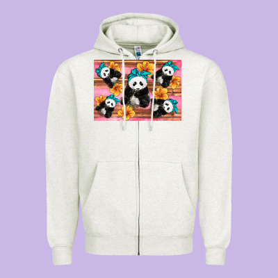 Baby Panda Flowers Zipper Hoodie Designed By Artiststas